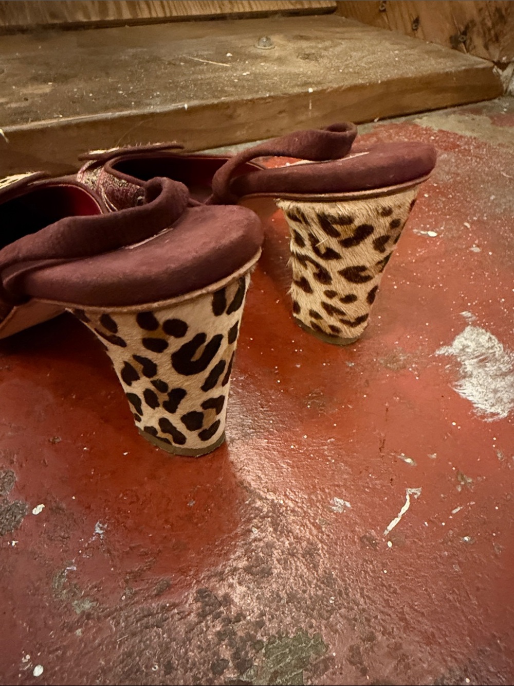 Olivia Rose Tal burgundy leopard brocade high heel mules - Picture 4 of 6